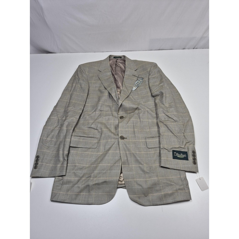 PalmBeach Blazer Mens 40 Long Big Tall Beige Silk Wool Check Sport Coat NWT